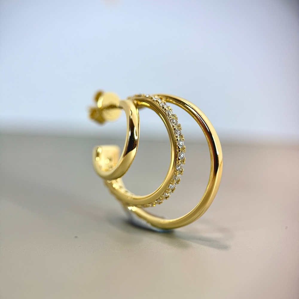 S925 Minimalist Moissanite Layered C-Hoop Studs Earrings - Picture 6 of 9